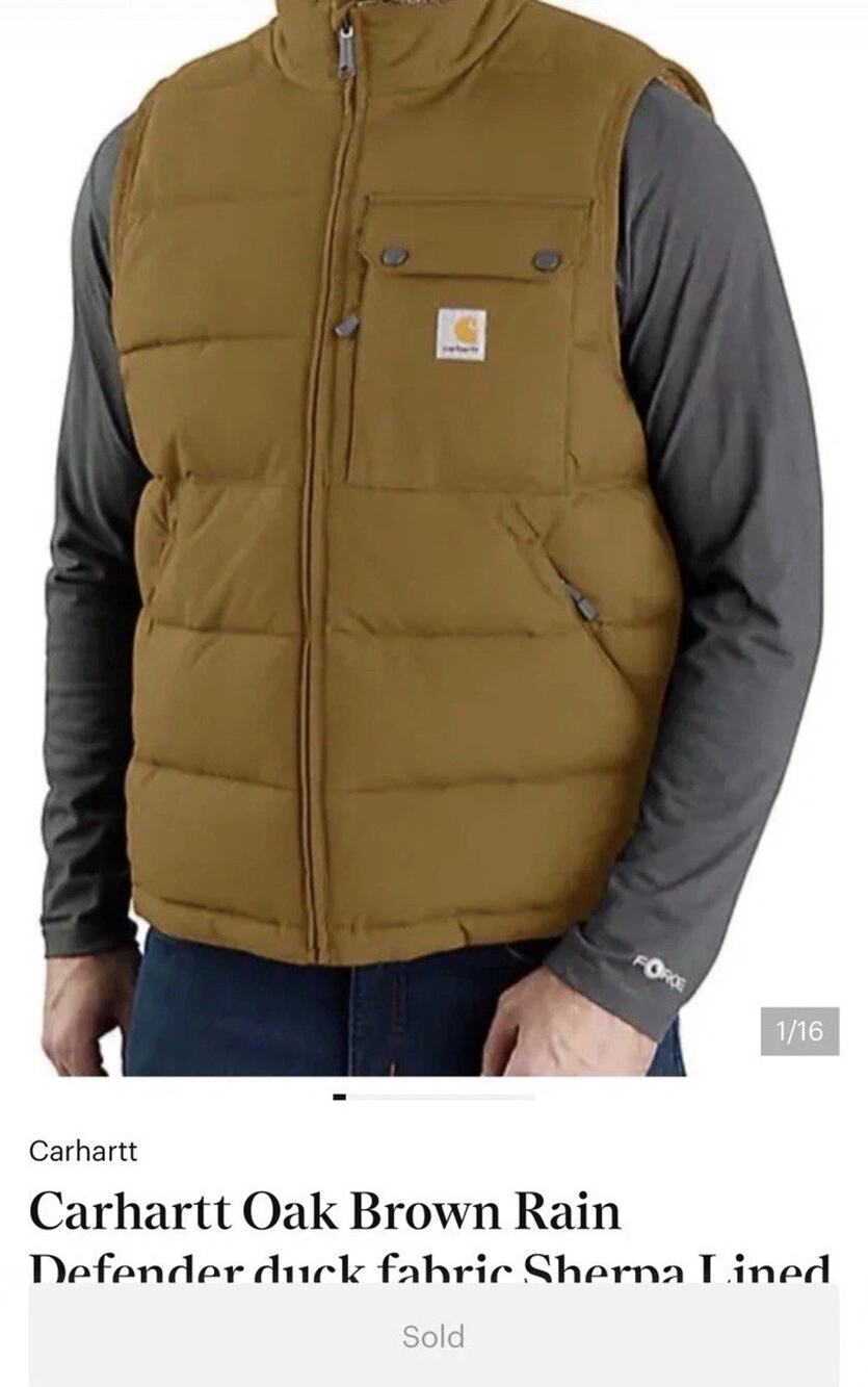 Men’s Carhartt Rain Defender 2XL Loose Fit Vest. Oak Brown